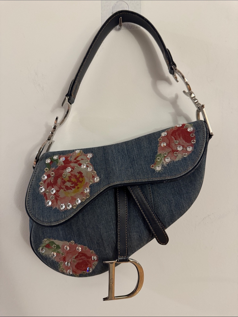Authentic Vintage Dior Denim Floral Embellished Saddle bag